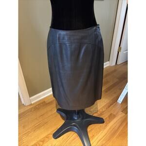Talbots Black lamb Leather Pencil Skirt zip, back slits lined sz 8 New